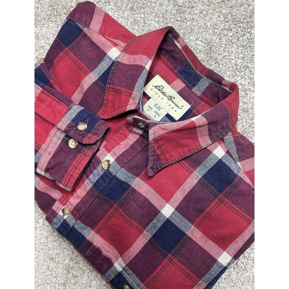 Eddie Bauer Flannel Shirt Men's Medium Red Blue Plaid Outdoor Lumberjack Heavy